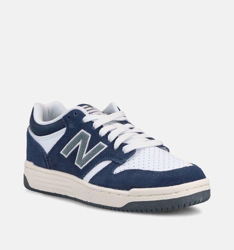 New Balance 480 Baskets en Bleu fonc&eacute;/Blanc pour gar&ccedil;ons (366226) - pour semelles orthop&eacute;diques