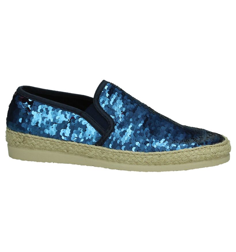 Via Roma Blauwe Espadrilles met Pailletten in stof (207483)