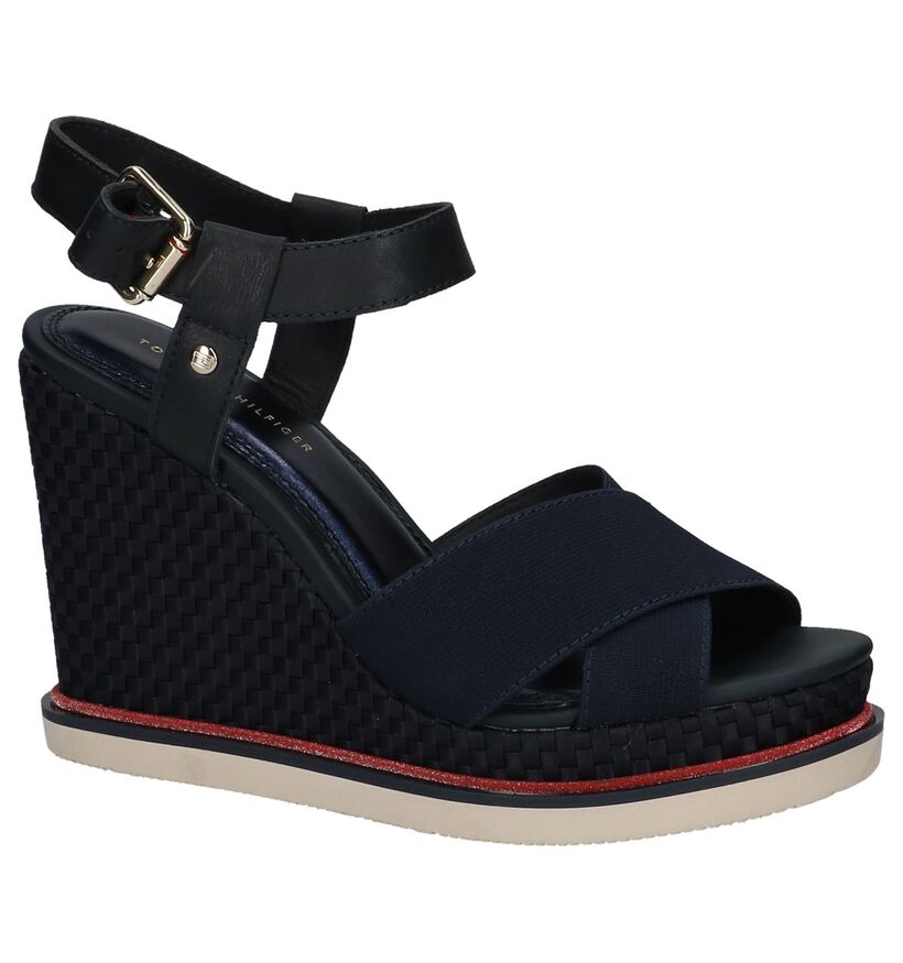 Tommy Hilfiger Donkerblauwe Sandalen met Sleehak in leer (212750)