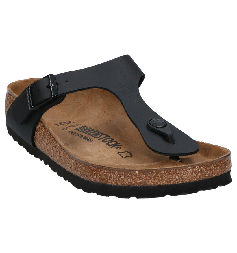 Birkenstock Gizeh Birko-Flor Zwarte Teenslippers voor dames (338058)