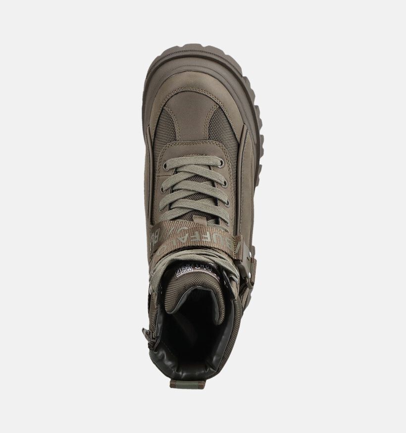 Buffalo Aspha Kakigroene Boots met Klikgesp voor dames (379586) - geschikt voor steunzolen