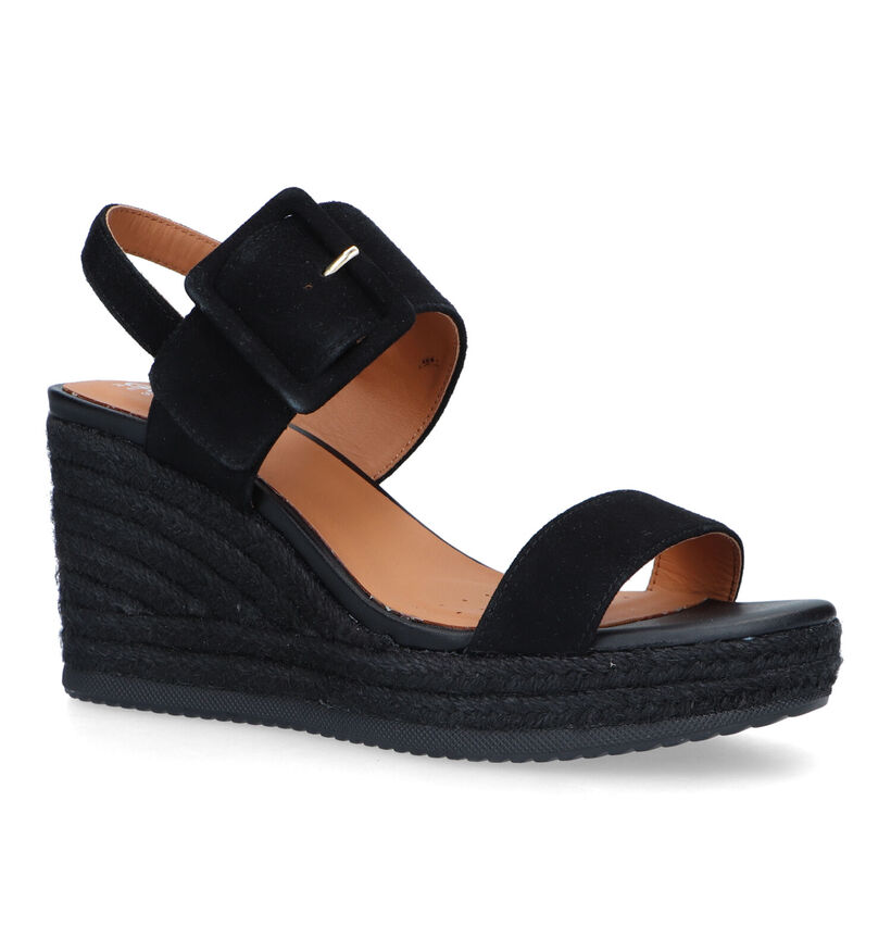 Geox Ponza Zwarte Sandalen met sleehak in daim (326663)