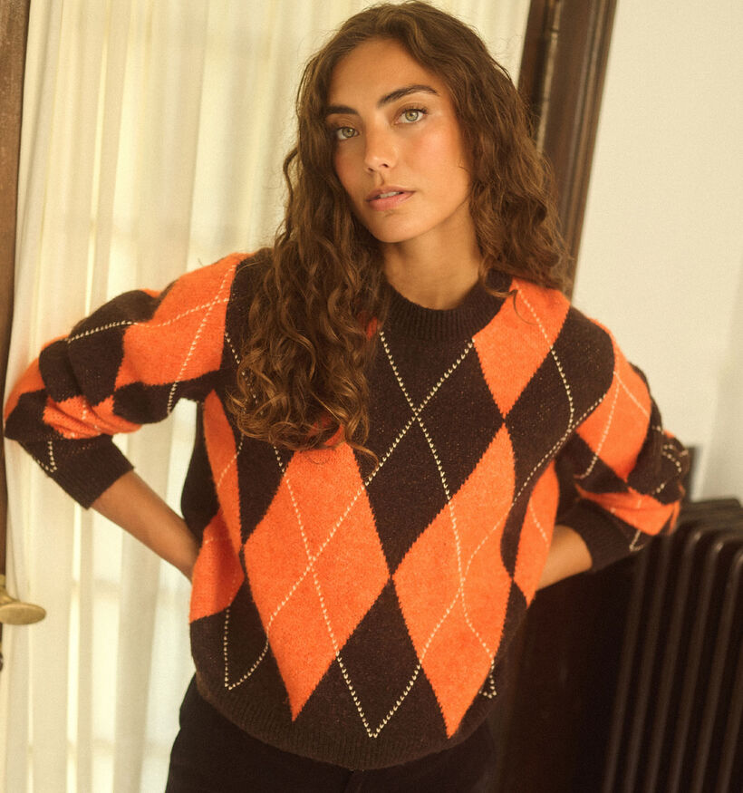 Culture Argyle Pull en Marron/Orange pour femmes (380484)