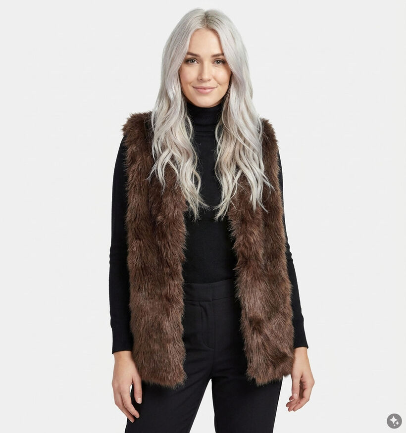 Laurent David Zaragoza Bruine Bodywarmer Faux-Fur voor dames (382016)