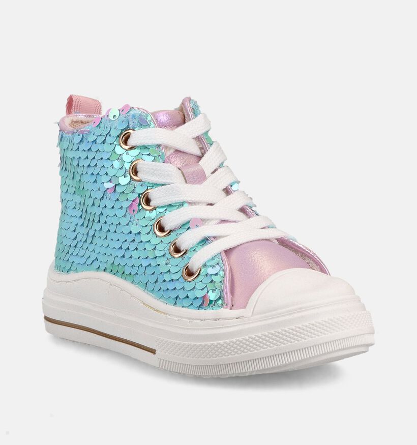 Milo & Mila Sequins Baskets montantes en Bleu pour filles (370877) - pour semelles orthop&eacute;diques
