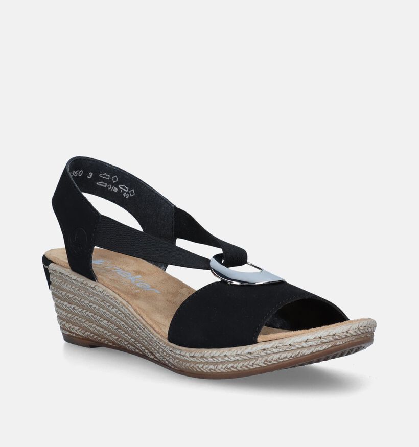 Rieker Zwarte Sandalen met sleehak voor dames (339075)