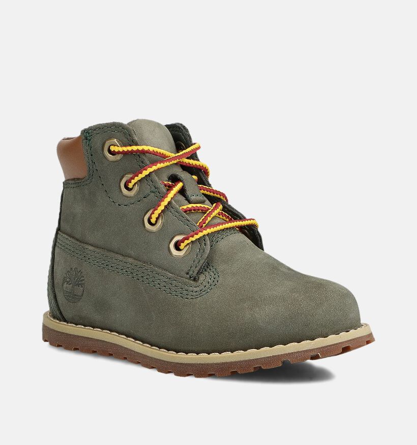 Timberland Pokey Pine Boots &agrave; lacets en Vert kaki pour gar&ccedil;ons, filles (377381)