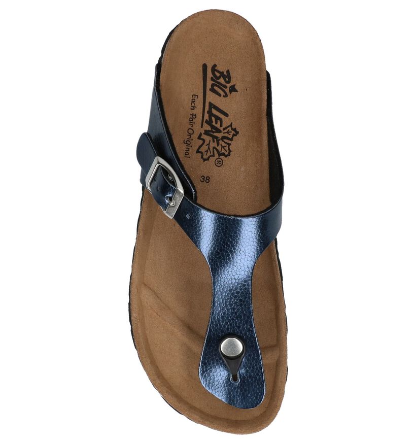 Big Leaf Nu-pieds plates en Bleu foncé en simili cuir (239145)