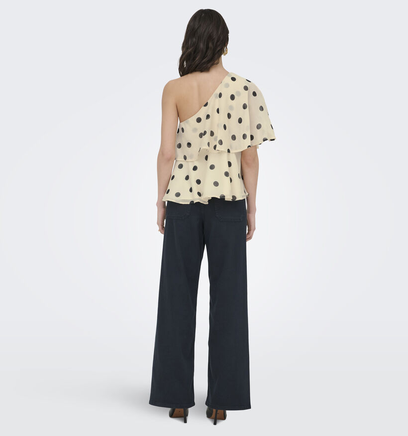 JDY Fay Life One-Shoulder Polkadot Lichtbeige/Zwarte Top voor dames (373902)