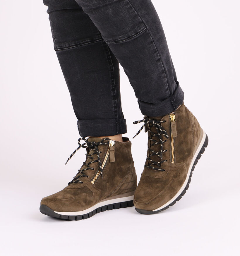 Gabor OptiFit Baskets hautes en Vert Kaki en daim (297233)