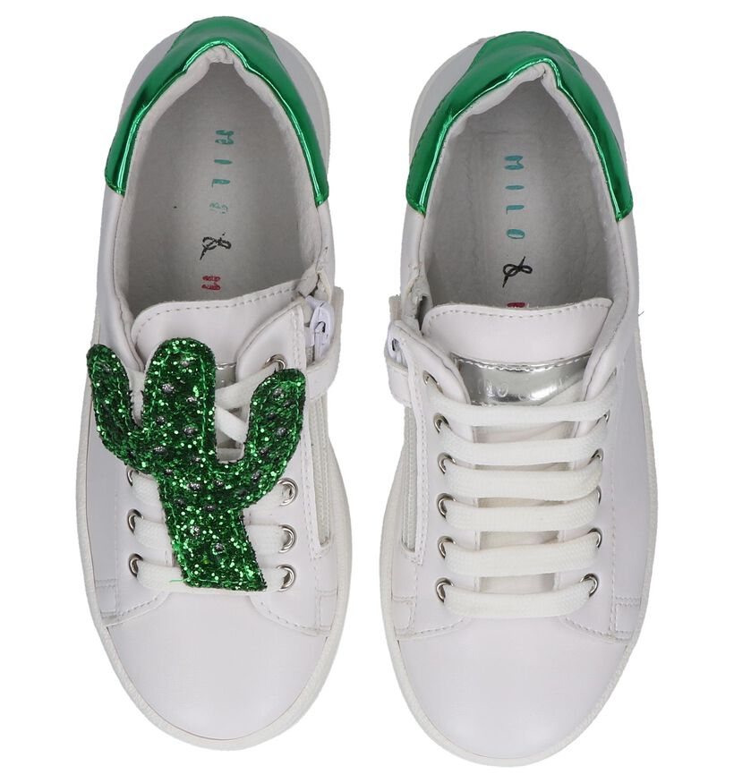 Witte Lage Geklede Sneakers Milo & Mila Zip Cactus in kunstleer (232641)