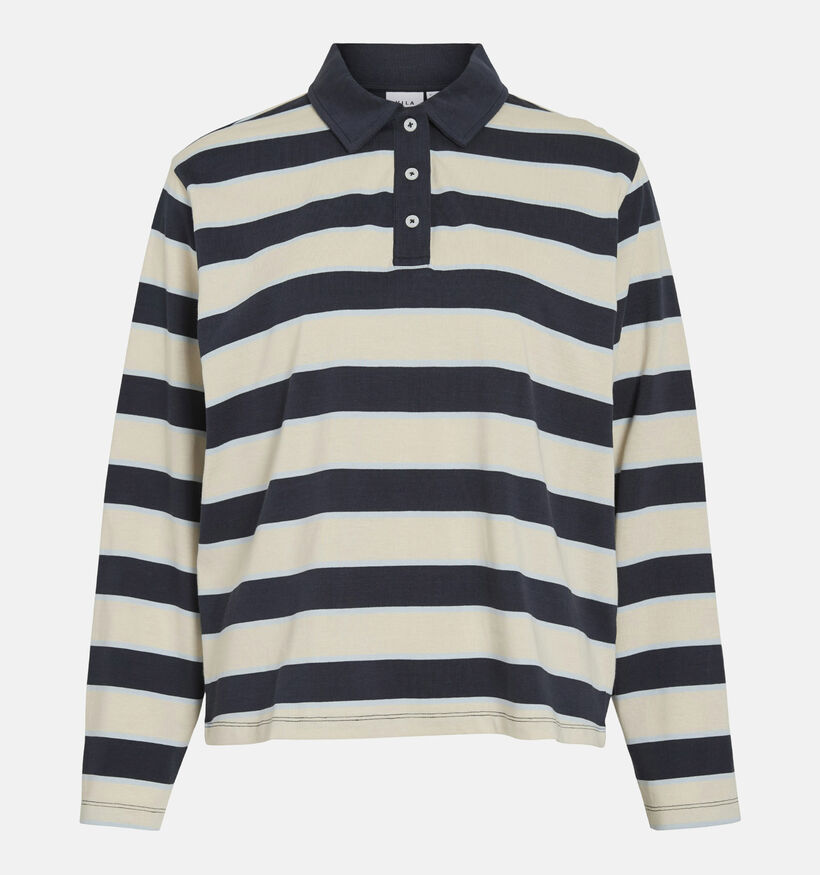 Vila Sinas Donkerblauwe/Beige Gestreepte Polo T-shirt voor dames (374280)