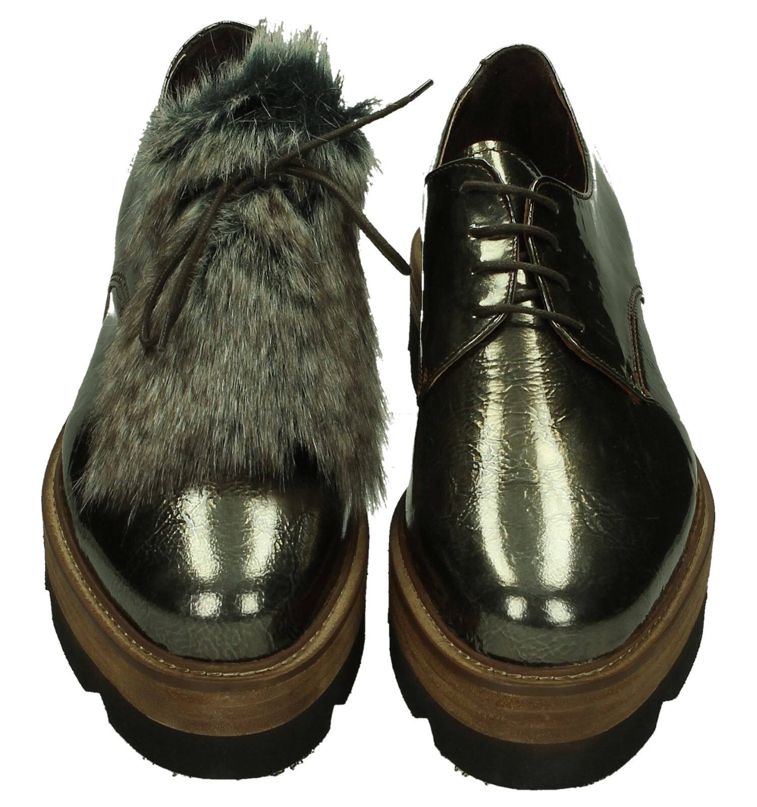 Bronzen Sergio Turri Veterschoenen met Bontje Dames Lage