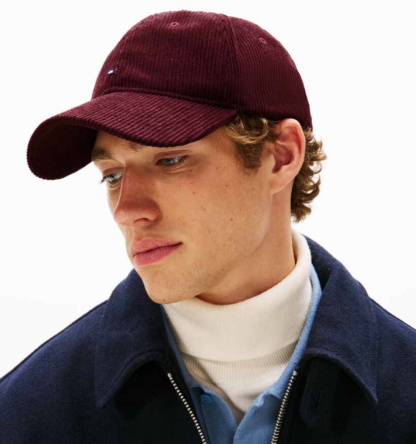 Tommy Hilfiger Flag 6 Panel Cord Casquette en Bordeaux pour hommes (362640)