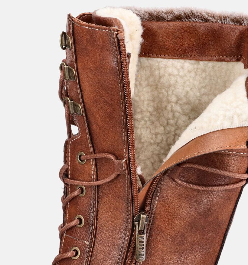 Mustang Tex Cognac Gevoerde Lange Veterlaarzen voor dames (378902)
