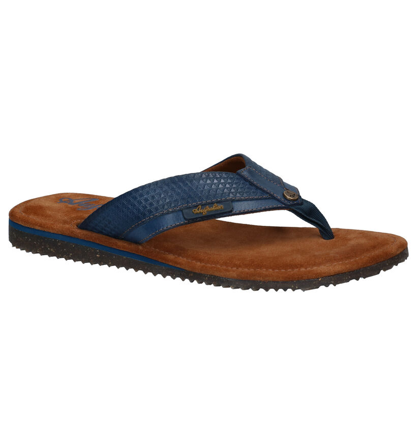 Australian Newport Blauwe Teenslippers in leer (289190)