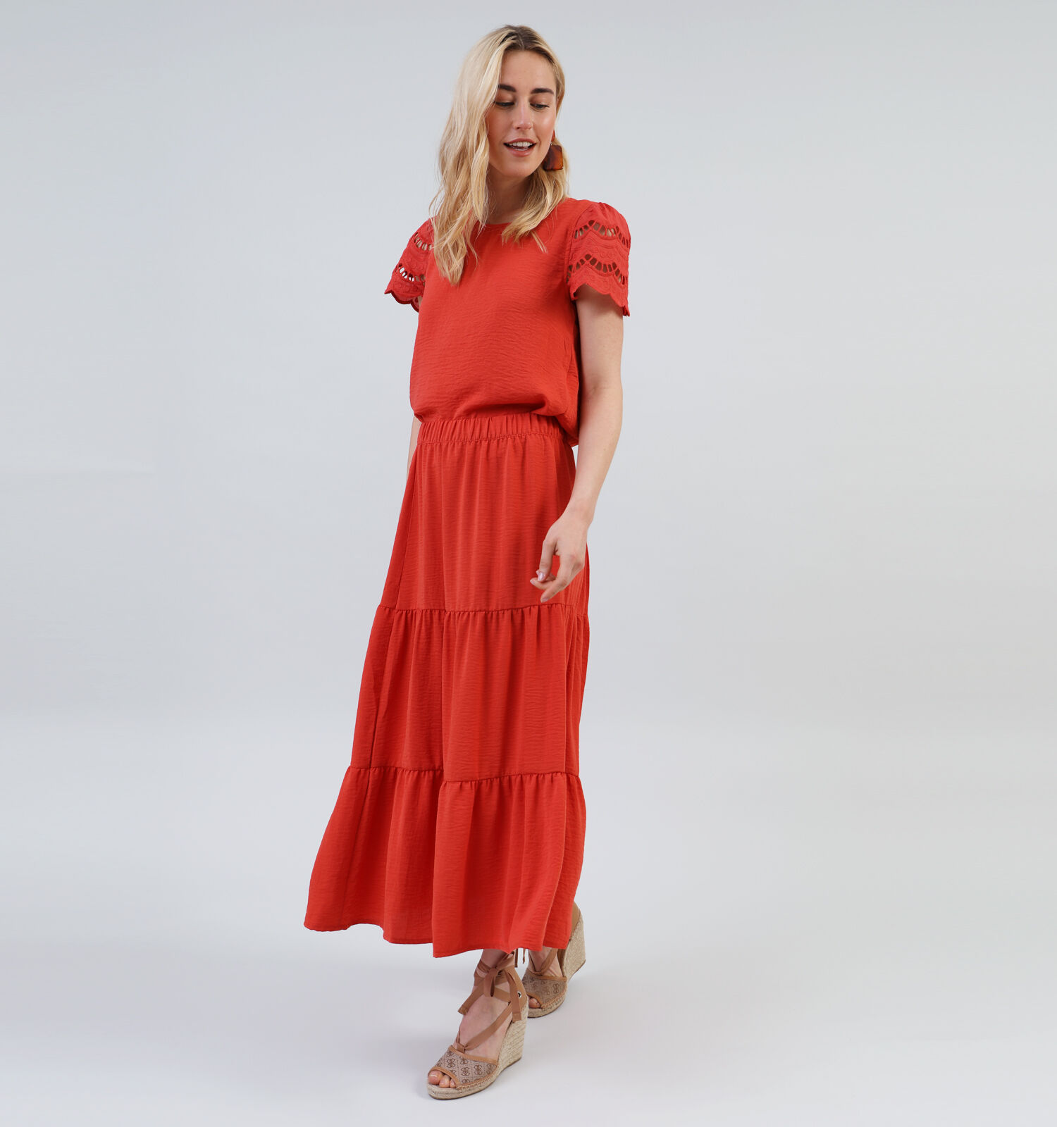 JDY Hannah Rode Midi rok Dames Rokken Online op TORFS.BE