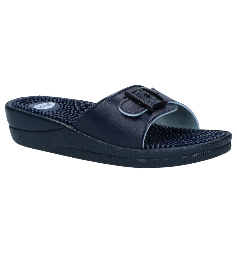 Scholl New Massage Blauwe Slippers in imitatieleer (261235)
