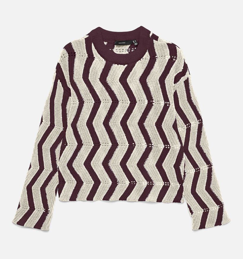 Vero Moda Libra Pull Chevron en Bordeaux/Beige pour femmes (366125)