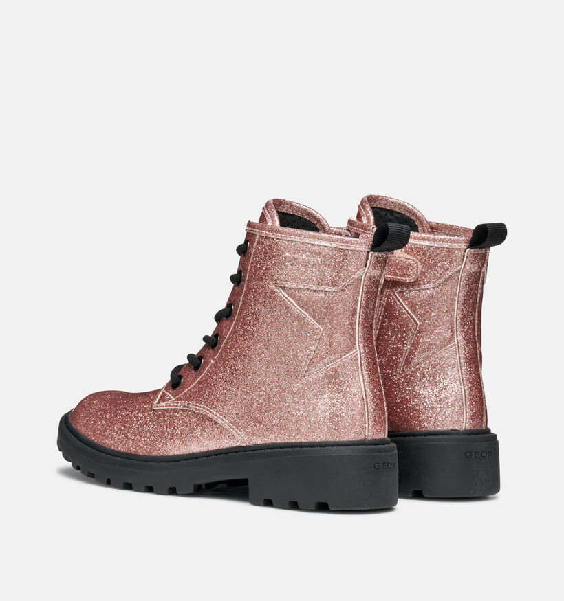 Geox Old Rose Glitter Casey Boots &agrave; lacets en Rose pour filles (377752) - pour semelles orthop&eacute;diques