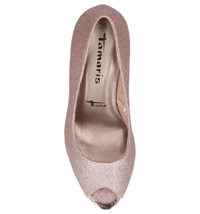 Rose Gold Peeptoe Pumps Tamaris in stof (244243)