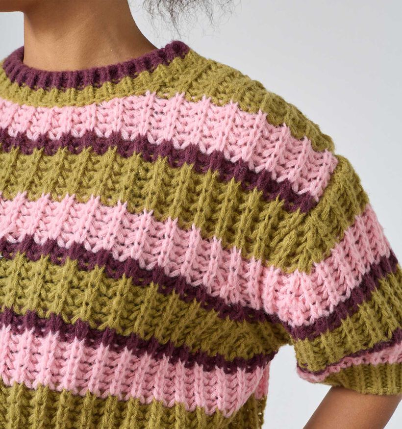 Sisters Point Kakigroene/Roze Gestreepte Trui voor dames (374885)