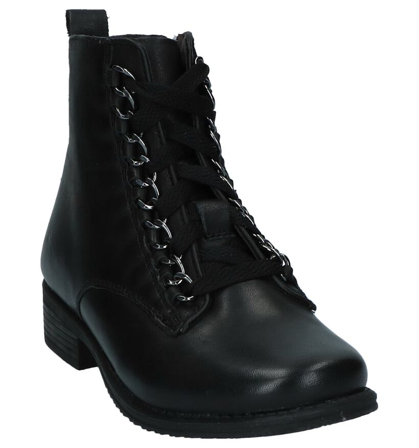 Milo & Mila Zwarte Bottines met Rits/Veter in leer (230842)