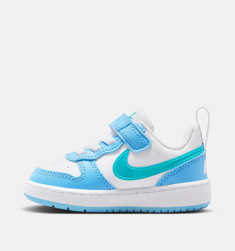 Nike Court Borough Low Baskets basses en Blanc/Bleu pour filles, gar&ccedil;ons (377301)