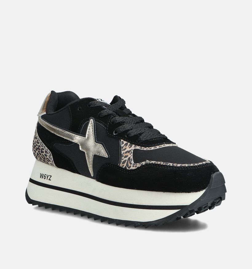 W6YZ Deva Zwarte/Gouden Platformsneakers voor dames (364046) - geschikt voor steunzolen