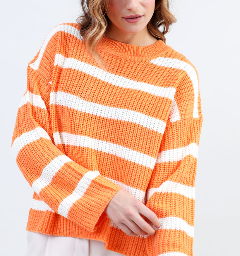 JDY Justy Pull rayé en Orange pour femmes (335419)