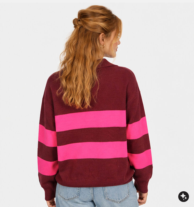 Ador&eacute; Oriane Bordeaux/Roze Trui met Patches voor dames (384098)