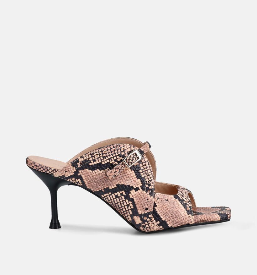 March23 Cemi Powder Python Nu-pieds &agrave; talons en Beige/Noir pour femmes (372165)