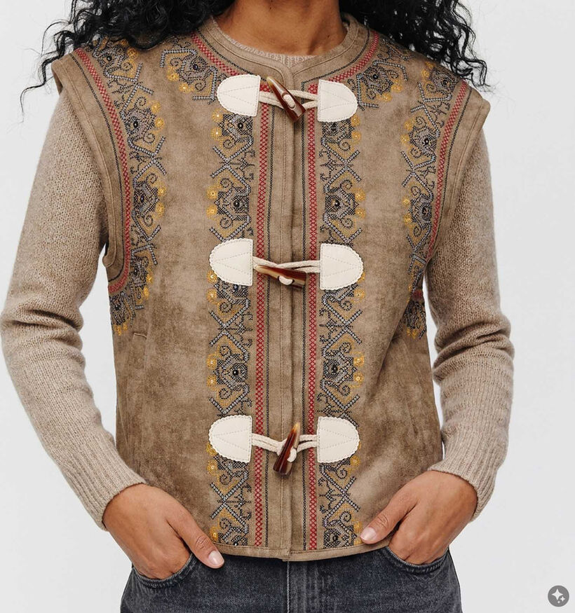 Minuit Douze Gipsy Bruine Mouwloze Vest met Touwsluitingen voor dames (381870)