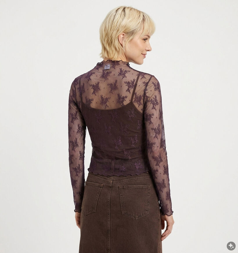 Pieces Vio Mesh Longsleeves en Bordeaux pour femmes (382229)