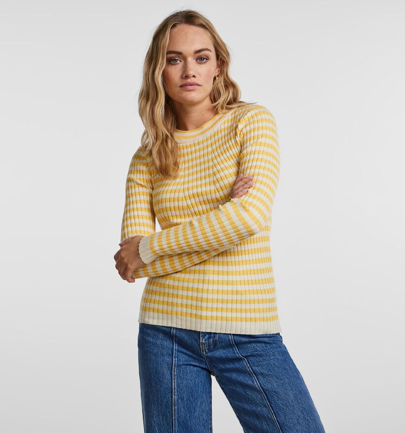 Pieces Crista Pull rayé en Jaune pour femmes (335718)