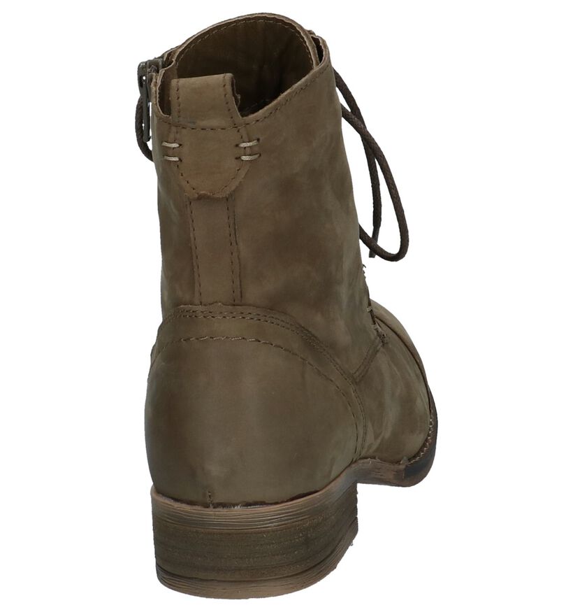 Poelman Gasolina Kaki Bottines met Rits/Veter in nubuck (222935)