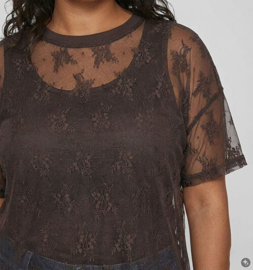 Vero Moda Curve Nikita Donkerbruine Mesh Blouse voor dames (382206)