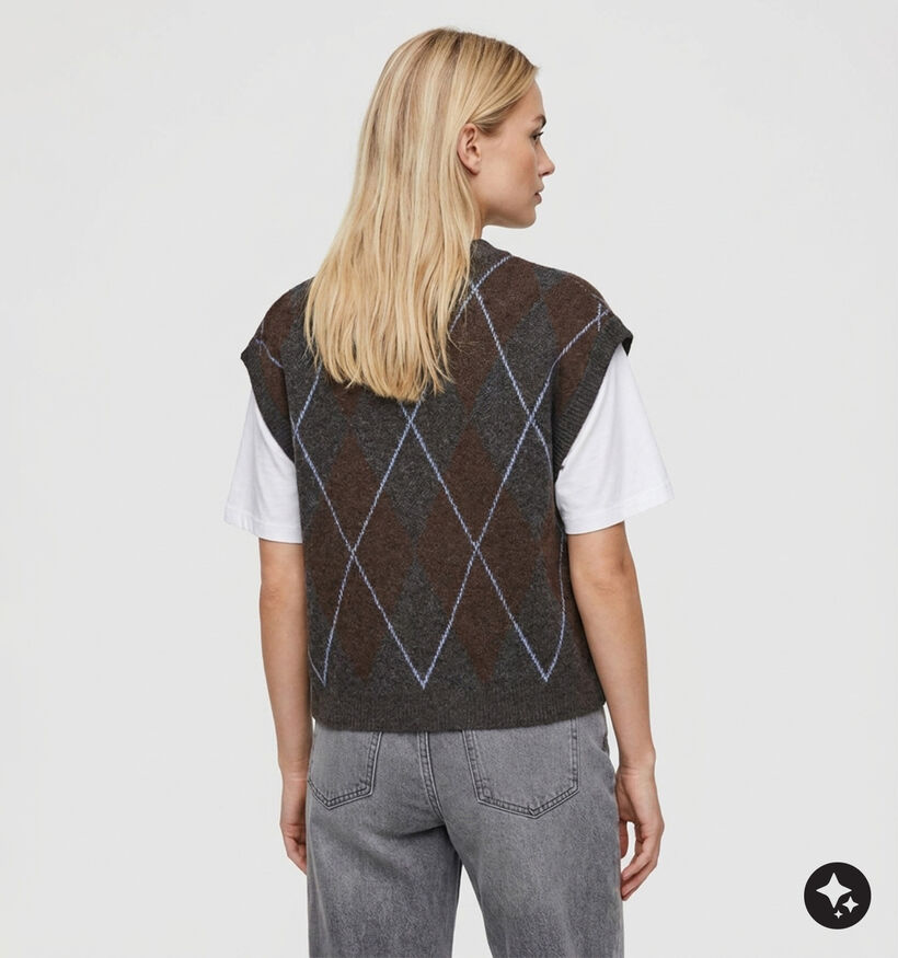 Vila Argyle Knit Donkergrijze/Bruine Gilet voor dames (379757)