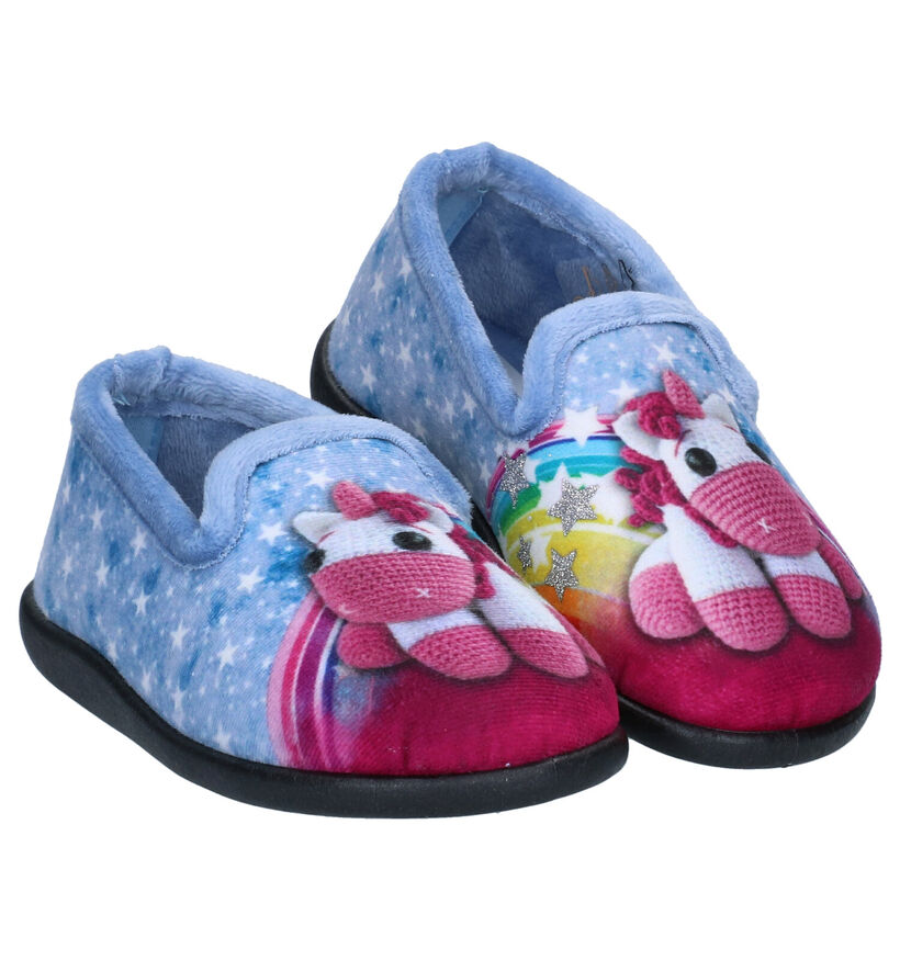 Milo & Mila Blauwe Pantoffels in stof (300088)