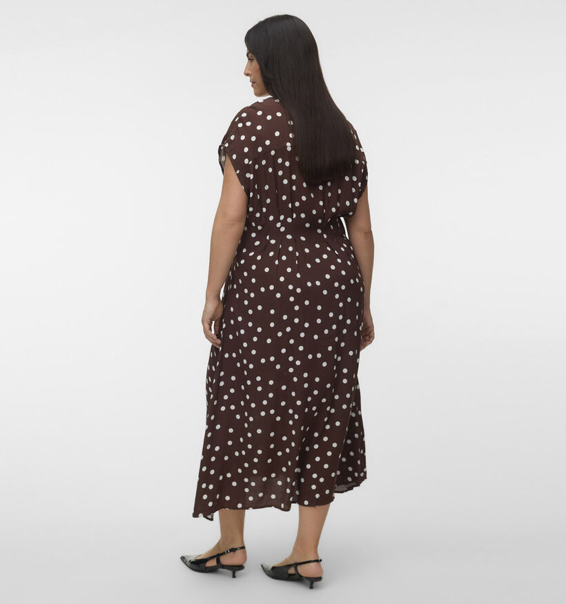 Vero Moda Curve Elisa Bruine Midi-Jurk met Stippen voor dames (375024)