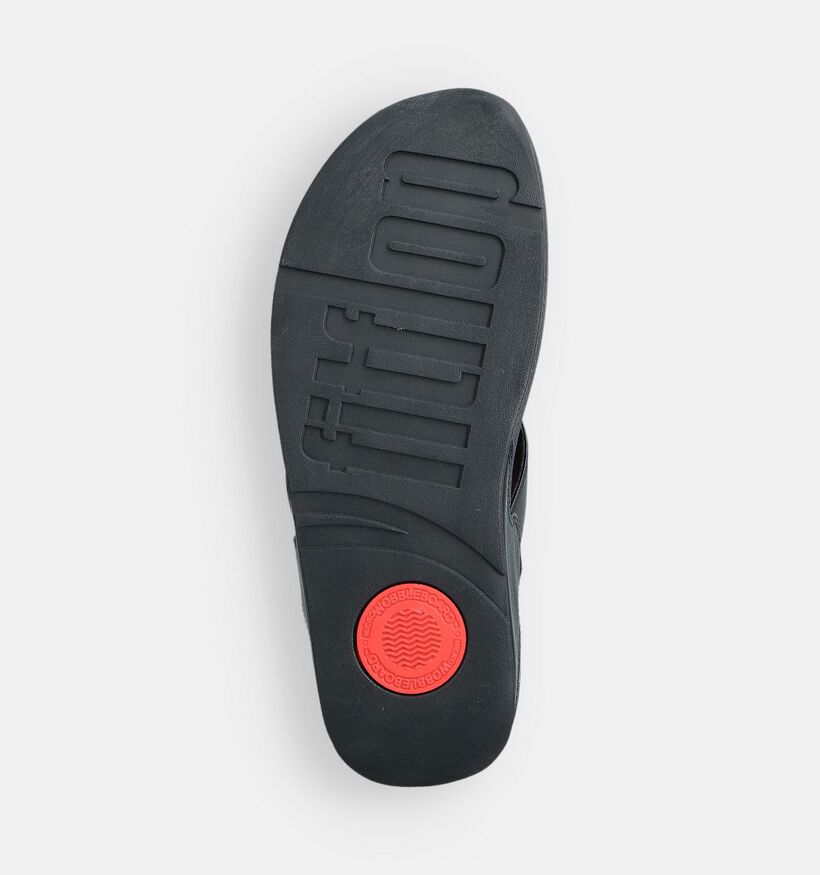 FitFlop Lulu Leather Toepost Zwarte Teenslippers FitFlop Lulu Leather Zwarte Slippers voor dames (368666)