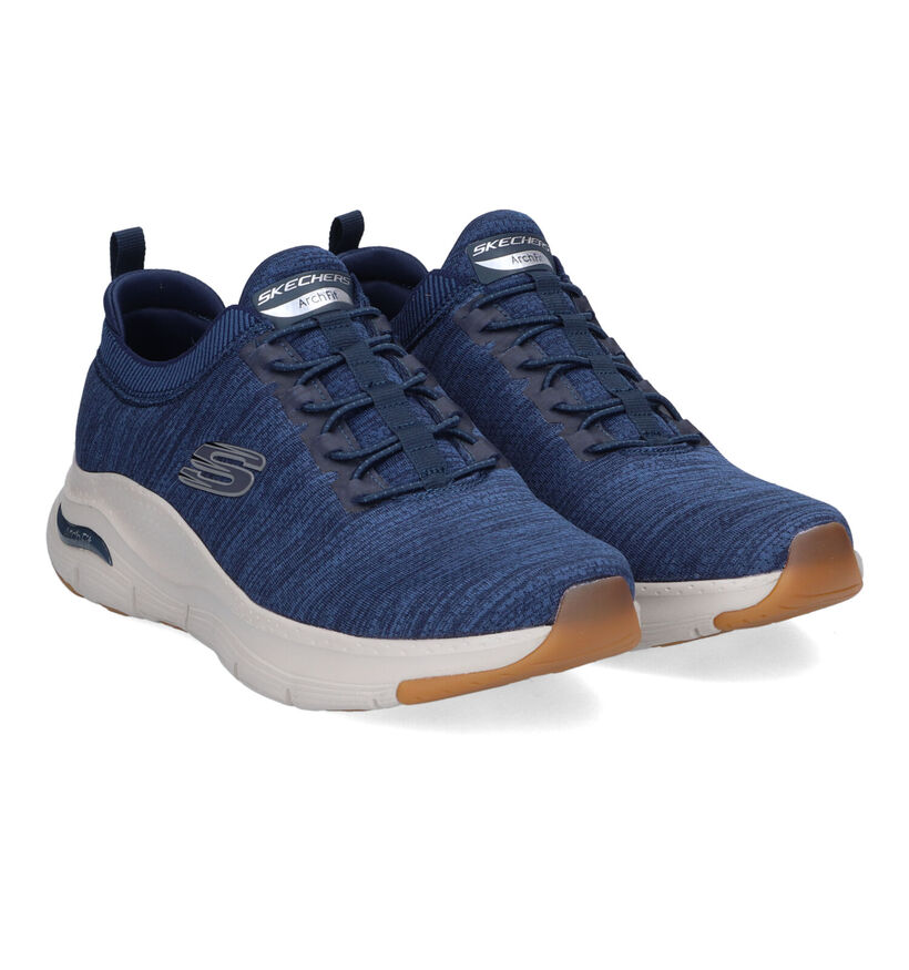 Skechers Arch Fit Waveport Baskets en Bleu pour hommes (334153) - pour semelles orthopédiques