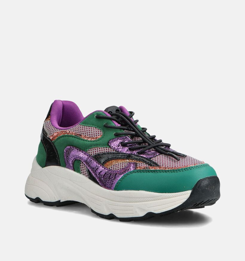 Posh by Poelman Baskets en Vert/Violet pour filles (363034) - pour semelles orthopédiques