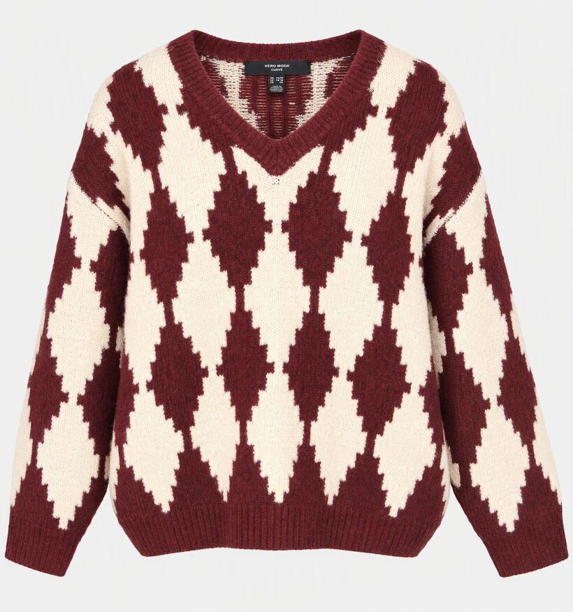 Vero Moda Curve Colleen Argyle Lichtbeige/Bordeaux Trui voor dames (378114)