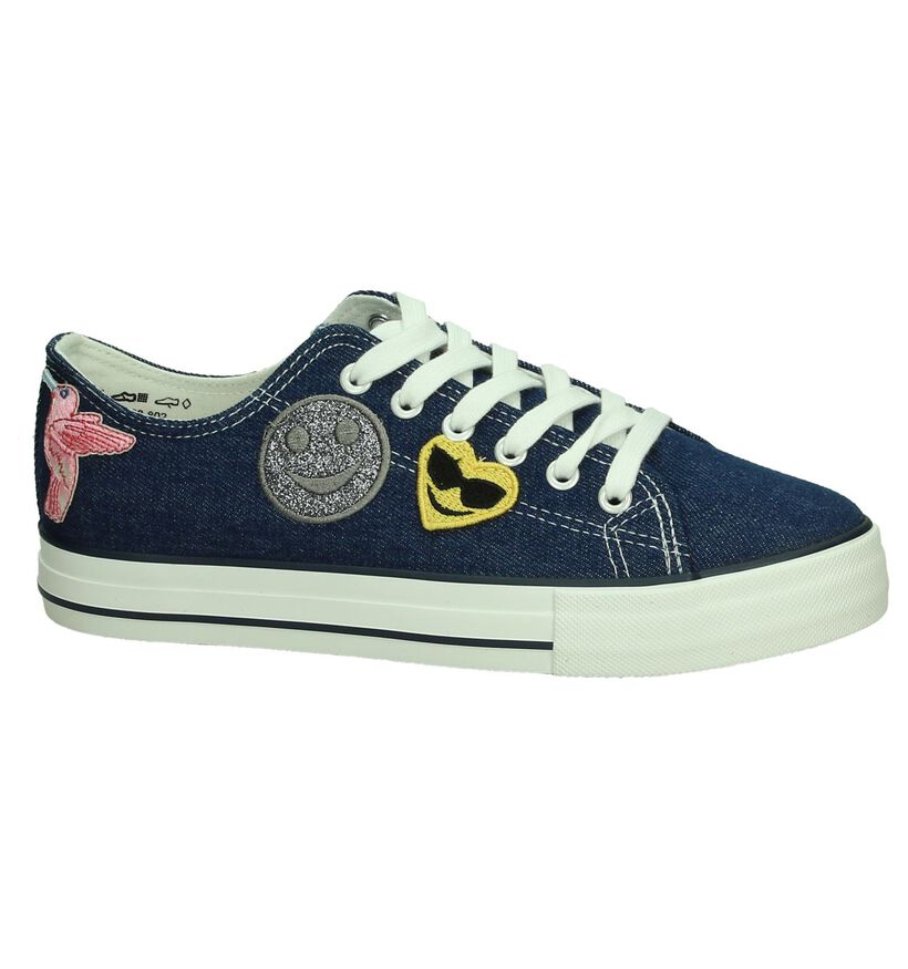 Tamaris Donker Blauwe Sneakers met Patches in stof (192448)