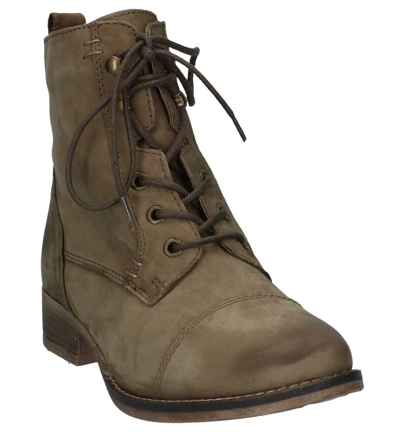 Poelman Gasolina Kaki Bottines met Rits/Veter in nubuck (222935)