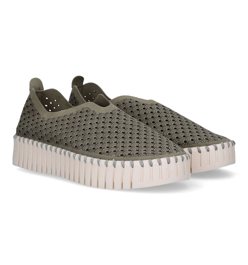 Ilse Jacobsen Tulip Platform Kaki Instappers voor dames (324082) - geschikt voor steunzolen