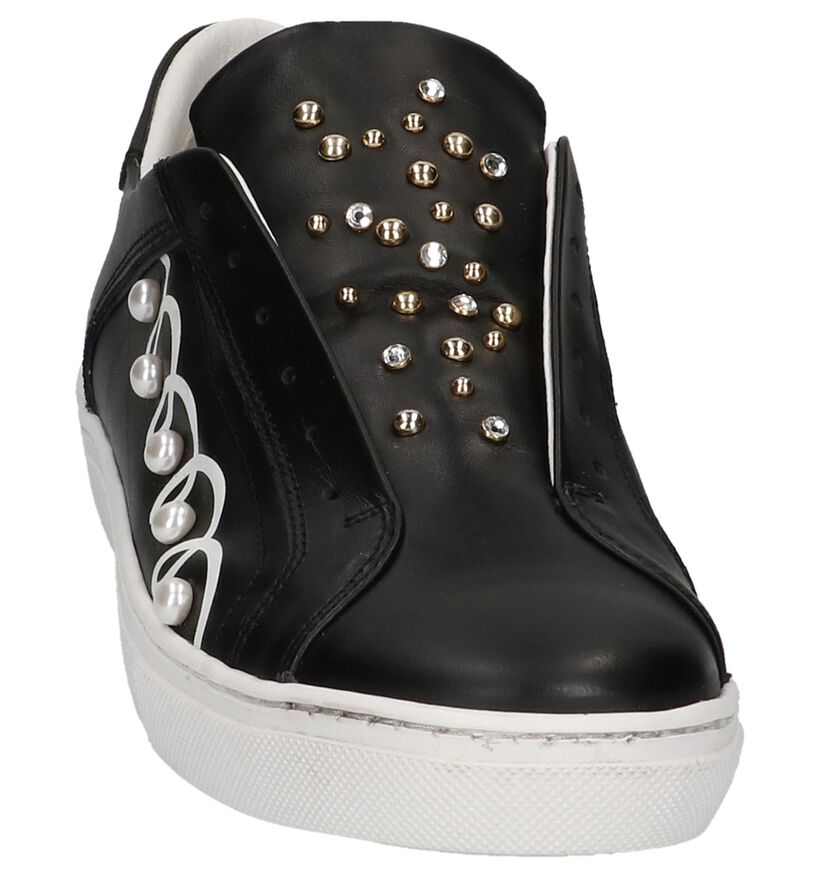 Slip-on Sneakers Zwart met Studs Tosca Blu in leer (209017)
