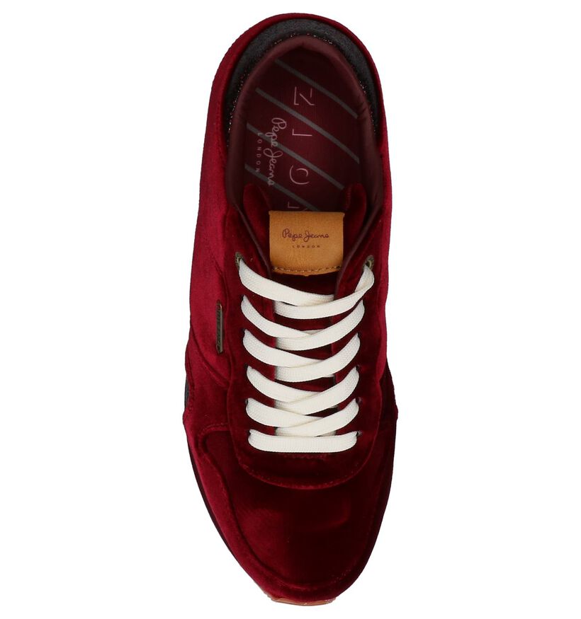 pepe Jeans Zion Velvet Donkerrode Sneakers in velours (225526)