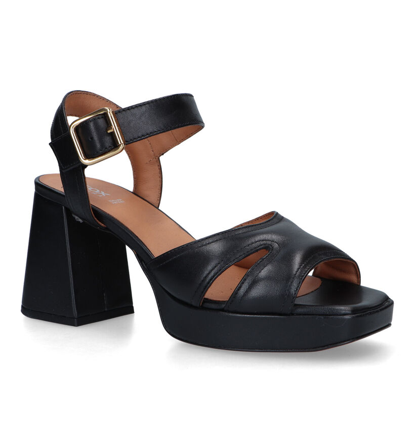 Geox Soledea Beige Sandalen Met Blokhak in leer (320110)